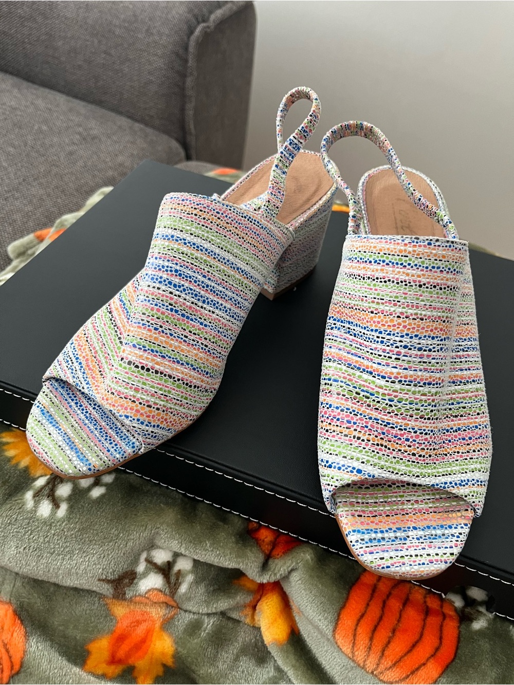 Multicolor Striped Open-Toe Slingback Mules